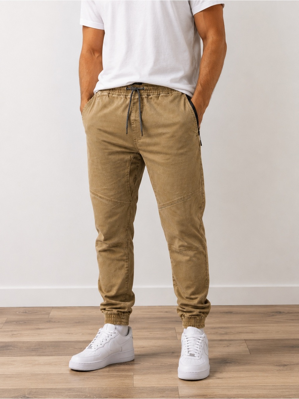 Men's Tan Drawstring Jogger Pants